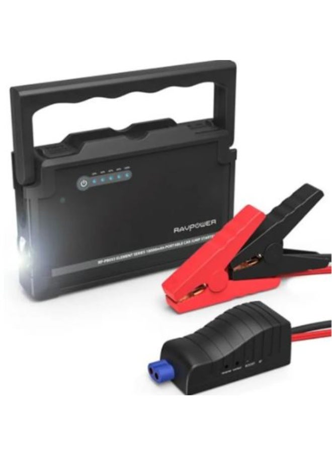 راف باور جهاز RAVPower المحمول لتشغيل محركات السيارات وبطارية احتياطية | معزز بطارية عالي السعة لمحركات البنزين والديزل | مصباح LED مدمج | مشابك أمان | تصميم صغير الحجم ومتين | 120 فولت | RP-PB053-BK - Image 2